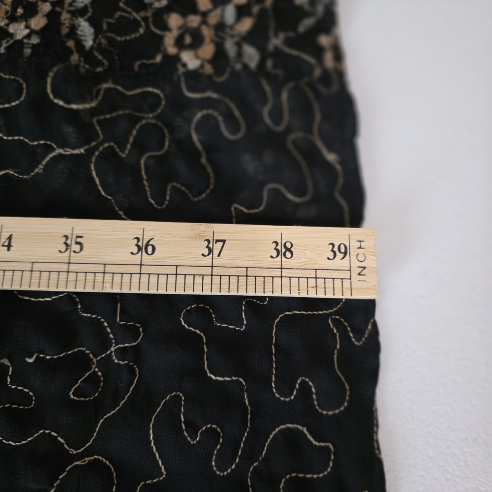 Chico's Kimono Wrap Women One Size Black Gold Embroidered Sequin Sheer Boho Chic - Picture 11 of 14